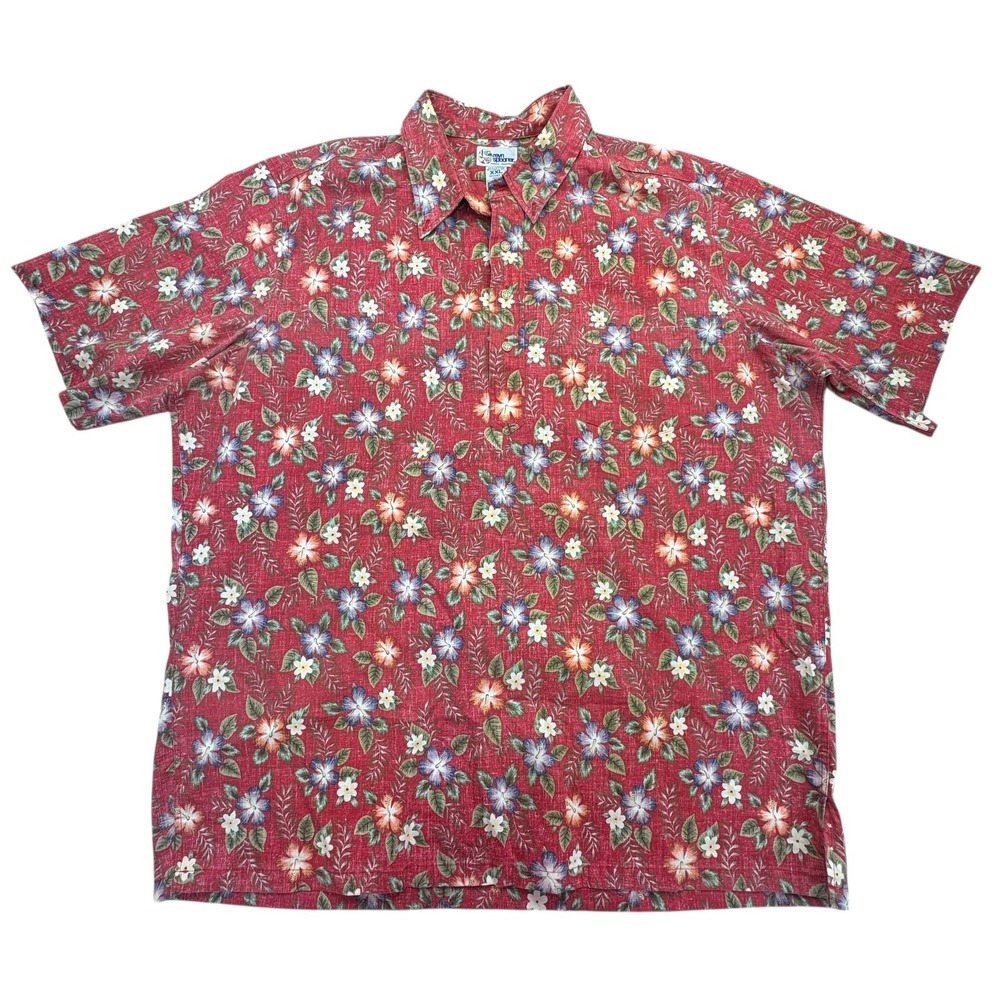 Reyn Spooner Shirt Mens 2XL Red Hawaiian Aloha Popover Reverse Print Hibiscus